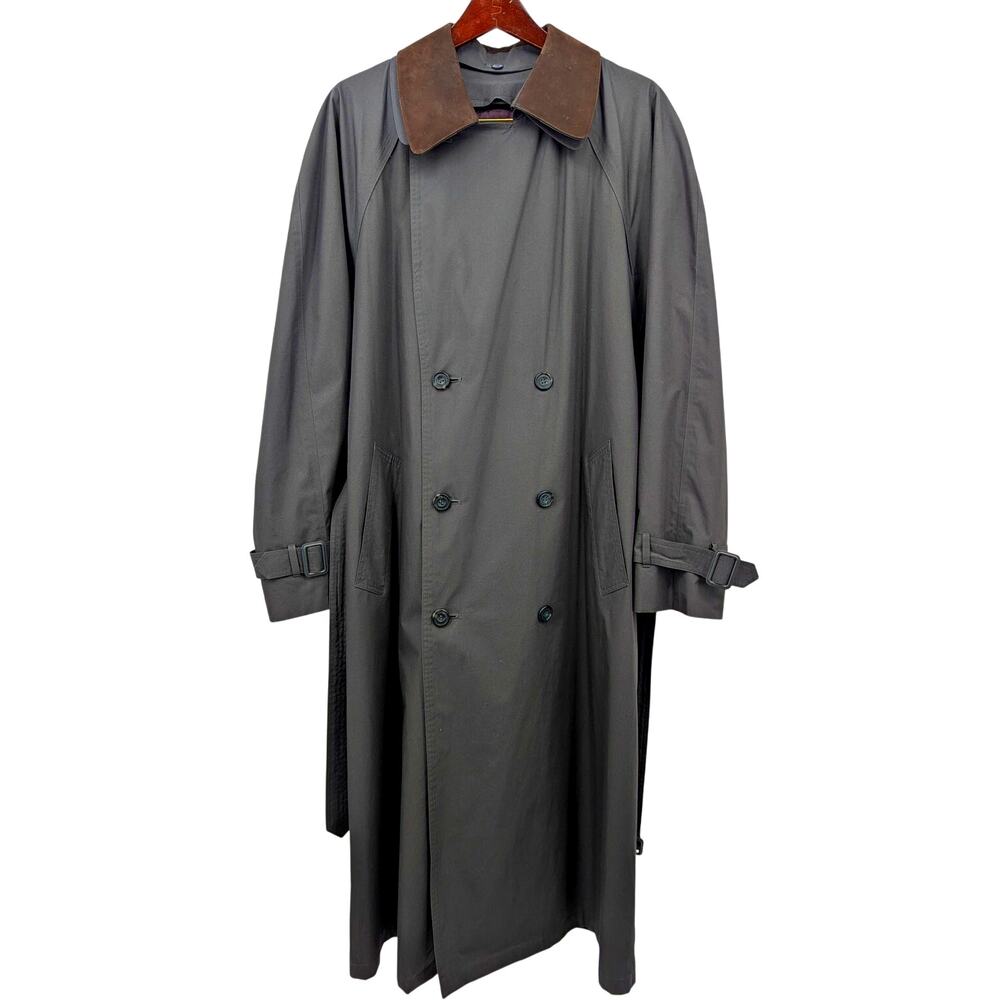 VTG Gray London Fog Removable Lining Overcoat Trench Coat w Leather Collar 40L